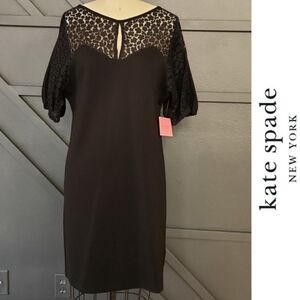 NWT {Kate Spade} Flora Leopard Lace Ponte Dress Black XSmall